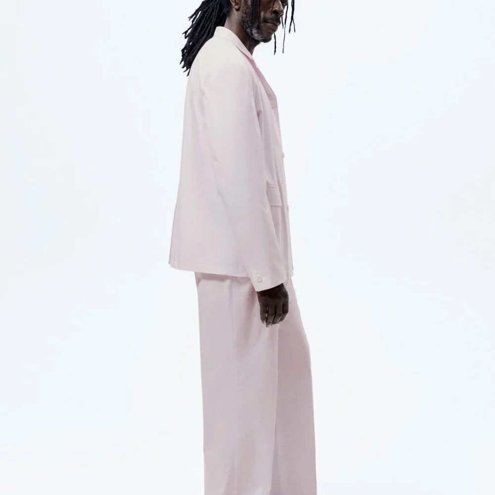 ZARA Men's PINK POPLIN SUIT JACKET BLAZER SZ 40 Lightweight Summer Lined COTTON - Picture 7 of 9